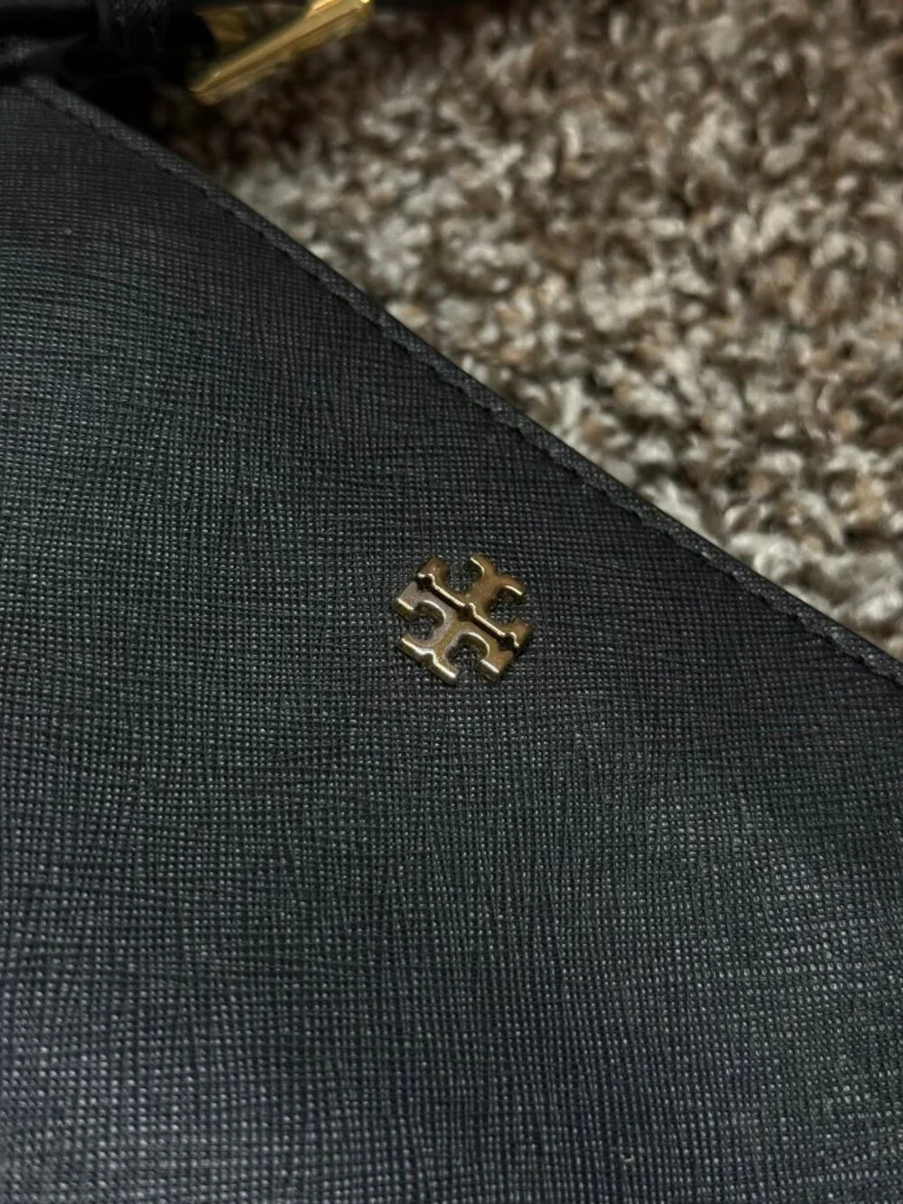 Tory Burch York Buckle Tote Black Saffiano Gold Double-T Logo